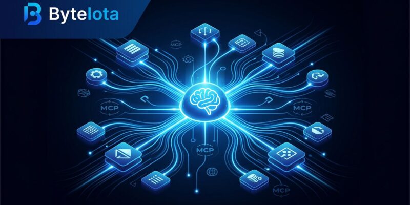 Abstract visualization of AI agent memory architecture with blue data streams and MCP protocol symbols