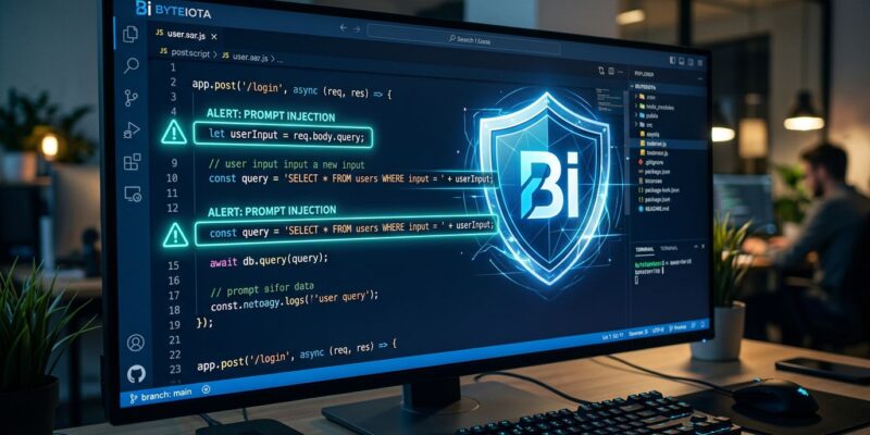 CodeQL static analysis detecting prompt injection vulnerabilities in JavaScript AI code