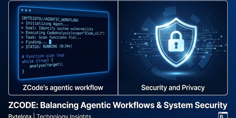 ZCode agentic development environment showing terminal agent workflow and data privacy warning, powered by GLM-5.2