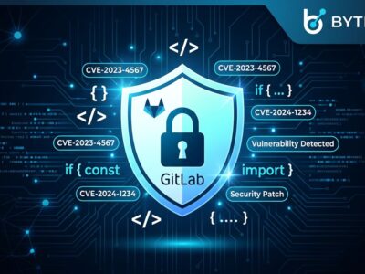 GitLab security shield with circuit board pattern representing CVE-2026-6896 XSS patch release 19.1.2