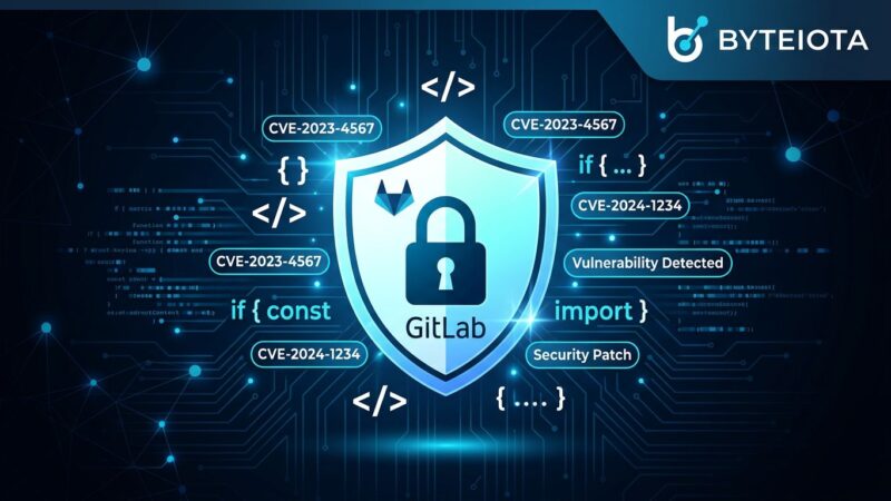 GitLab security shield with circuit board pattern representing CVE-2026-6896 XSS patch release 19.1.2