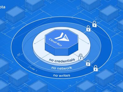 Isometric illustration of Google Cloud Run sandbox isolation rings showing secure AI code execution architecture