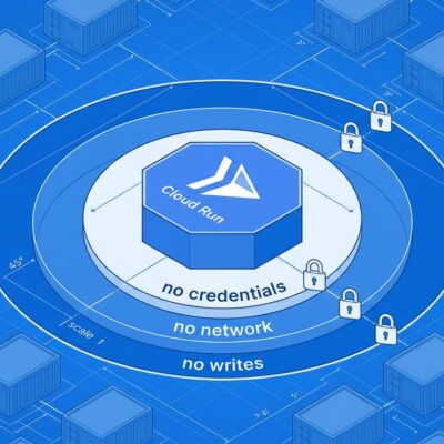 Isometric illustration of Google Cloud Run sandbox isolation rings showing secure AI code execution architecture