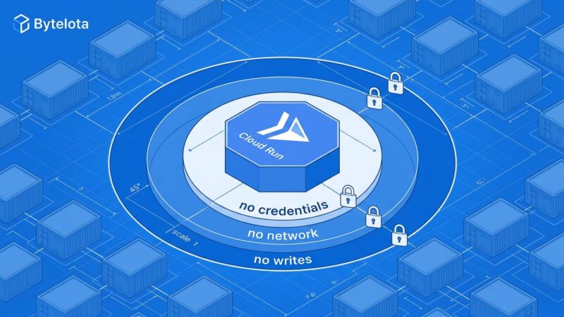 Isometric illustration of Google Cloud Run sandbox isolation rings showing secure AI code execution architecture