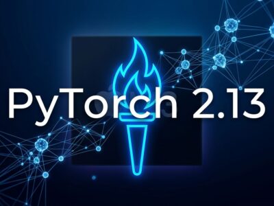 PyTorch 2.13 release featuring FlexAttention on Apple Silicon MPS, neural network nodes, and torch icon on dark blue background