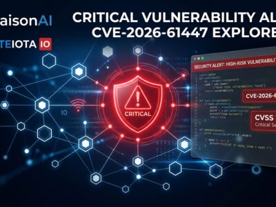 PraisonAI security vulnerability alert showing CVSS 10.0 RCE and sandbox bypass CVEs in red warning design