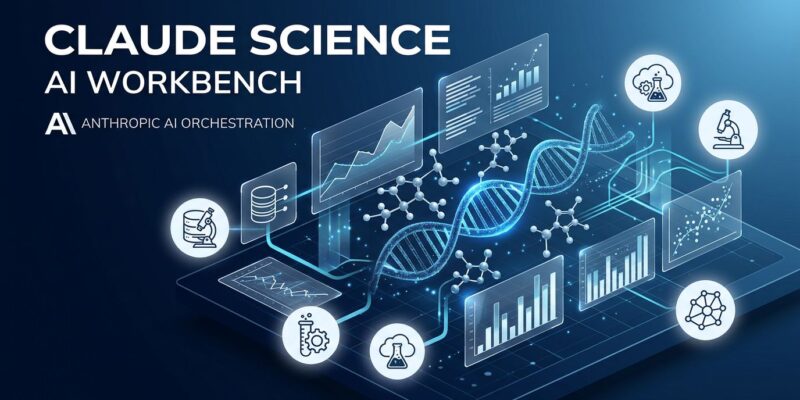 Claude Science AI workbench showing 60+ scientific database connectors and compute orchestration