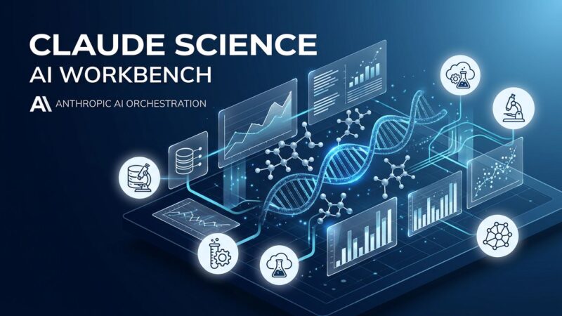 Claude Science AI workbench showing 60+ scientific database connectors and compute orchestration