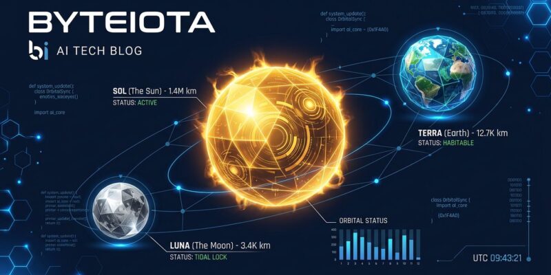 Three orbs representing GPT-5.6 Sol Terra and Luna model tiers from OpenAI on a dark blue tech background