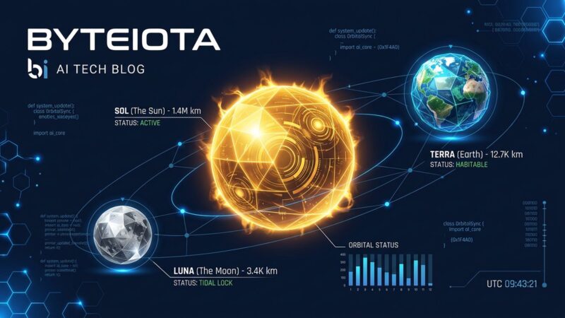 Three orbs representing GPT-5.6 Sol Terra and Luna model tiers from OpenAI on a dark blue tech background