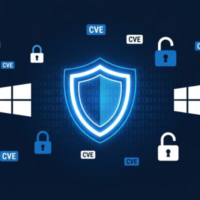 Digital security shield with Windows logo and CVE labels representing Microsoft Patch Tuesday July 2026