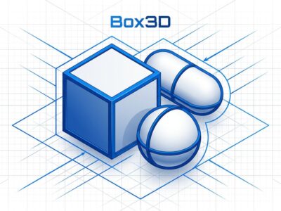 Isometric arrangement of 3D physics shapes - cubes, capsule, and sphere - representing Box3D open-source physics engine