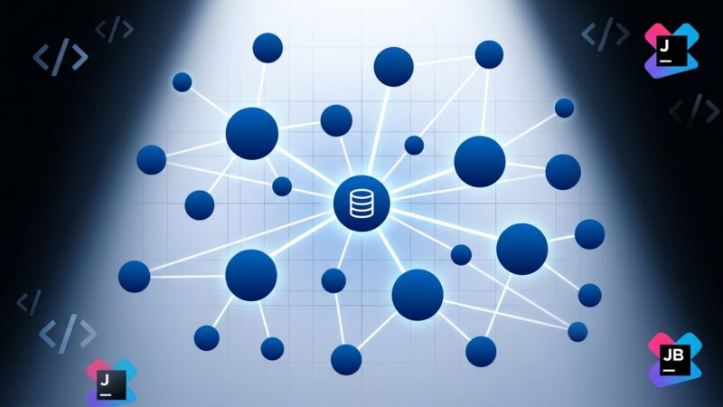 Graph network visualization showing interconnected nodes representing YouTrackDB graph database by JetBrains