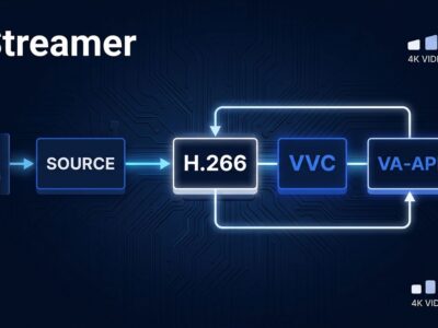 GStreamer 1.28.5 pipeline diagram showing H.266 VVC hardware decoding with VA-API