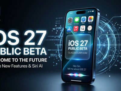 iOS 27 public beta interface showing Siri AI on iPhone with blue glass design