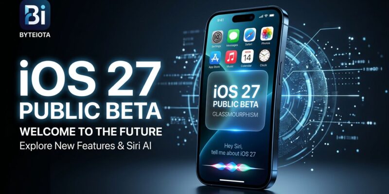 iOS 27 public beta interface showing Siri AI on iPhone with blue glass design