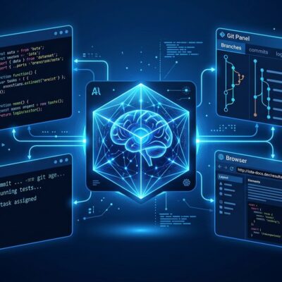 ZCode agentic development environment showing AI agent at center with coding tools arranged around it