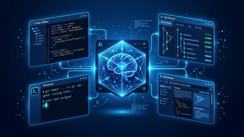 ZCode agentic development environment showing AI agent at center with coding tools arranged around it