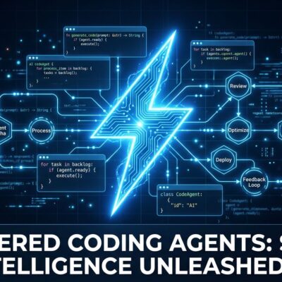 Gemini 3.5 Flash AI coding agent with circuit traces and blue glow on dark background