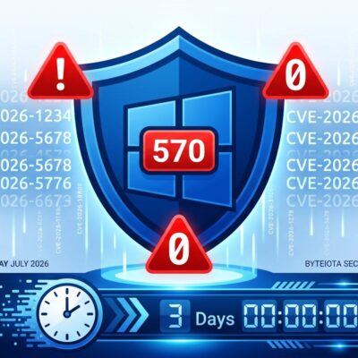 Windows security shield showing 570 vulnerabilities patched in Microsoft Patch Tuesday July 2026