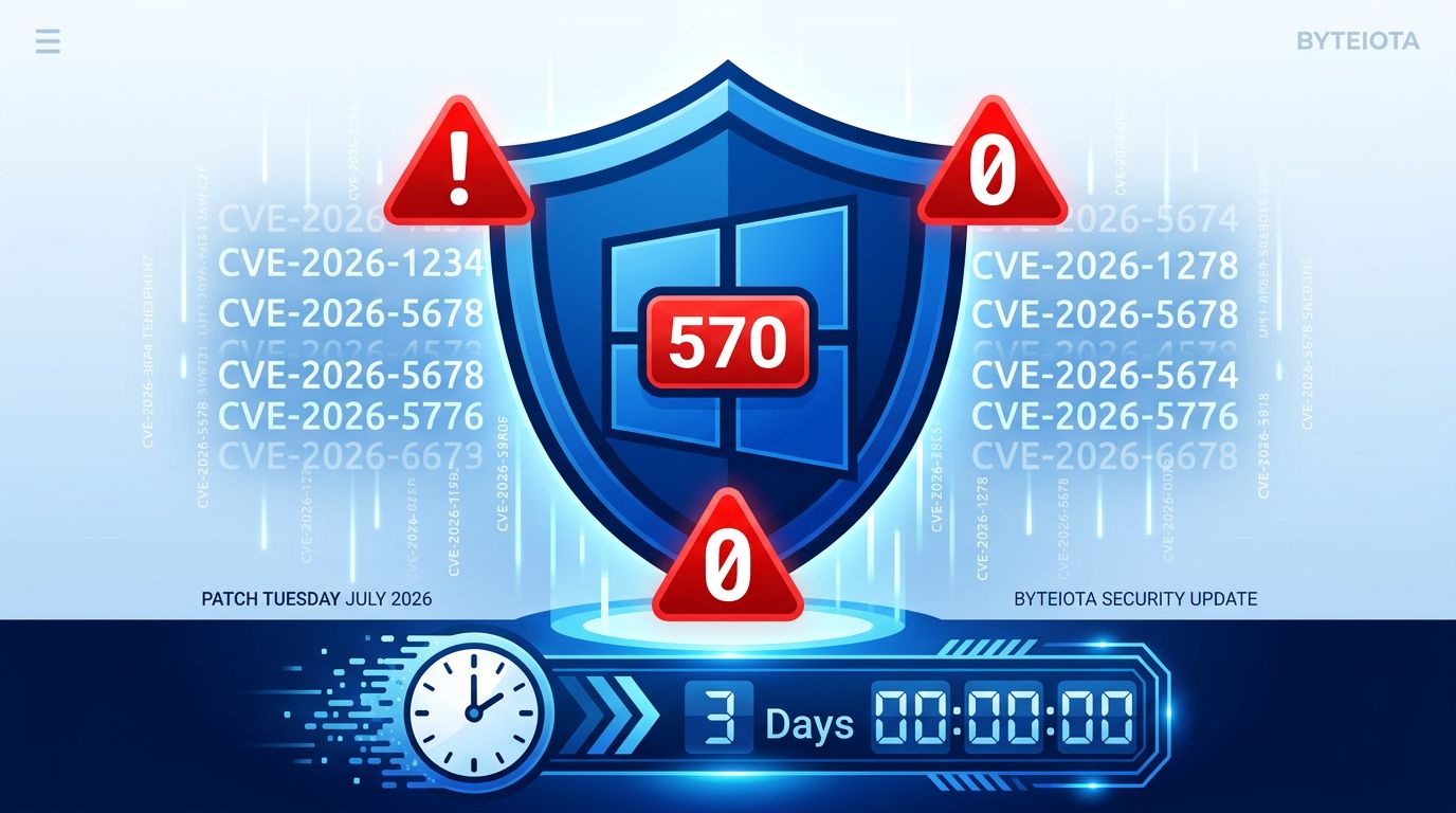 Microsoft Patch Tuesday July 2026: 570 Flaws, 3 Zero-Days