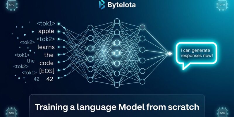 Neural network pipeline diagram showing nanochat LLM training stages from tokenizer to chat UI on dark blue background