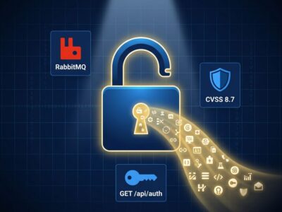 RabbitMQ CVE-2026-57219 padlock illustration showing OAuth client secret leak vulnerability