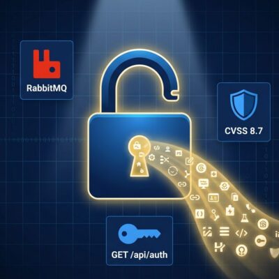 RabbitMQ CVE-2026-57219 padlock illustration showing OAuth client secret leak vulnerability