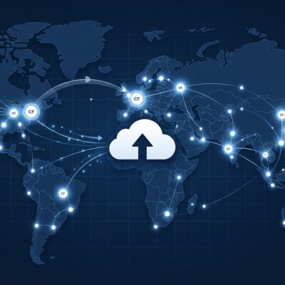 Cloudflare Drop edge network deployment visualization showing drag-and-drop file upload with global CDN nodes