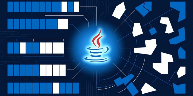 Java Project Valhalla value classes diagram showing memory flattening and scalarization in JDK 28 - blue and white tech visualization