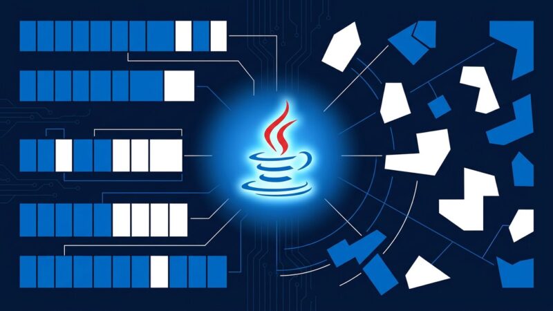 Java Project Valhalla value classes diagram showing memory flattening and scalarization in JDK 28 - blue and white tech visualization