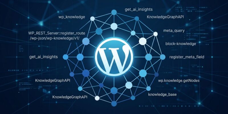 WordPress 7.1 beta release showing AI knowledge graph with wp_knowledge CPT and Abilities API connections
