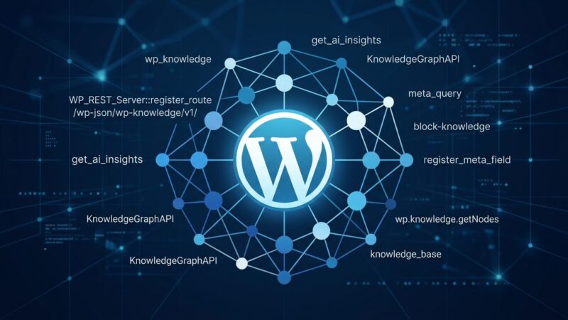 WordPress 7.1 beta release showing AI knowledge graph with wp_knowledge CPT and Abilities API connections