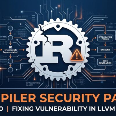 Rust compiler gear logo with warning symbol representing the LLVM miscompilation bug fixed in Rust 1.97.1