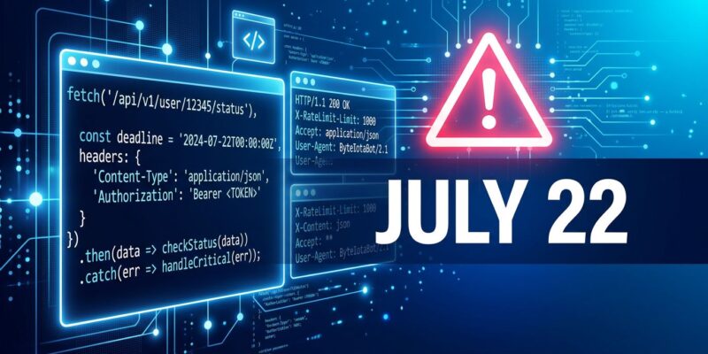 Abstract visualization of API beta headers and a July 22 deadline warning for Anthropic Managed Agents memory store migration
