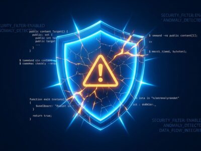 Digital shield with warning symbol representing Claude Fable 5 safety classifier blocking legitimate developer code