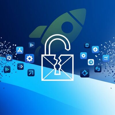 Abstract visualization of Android app blocking with broken padlock and fading app icons representing open-source apps being blocked by developer verification