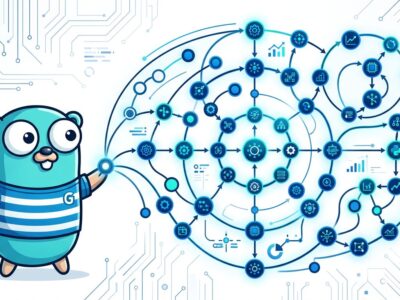 Go gopher mascot connected to AI agent workflow nodes representing Microsoft Agent Framework for Go
