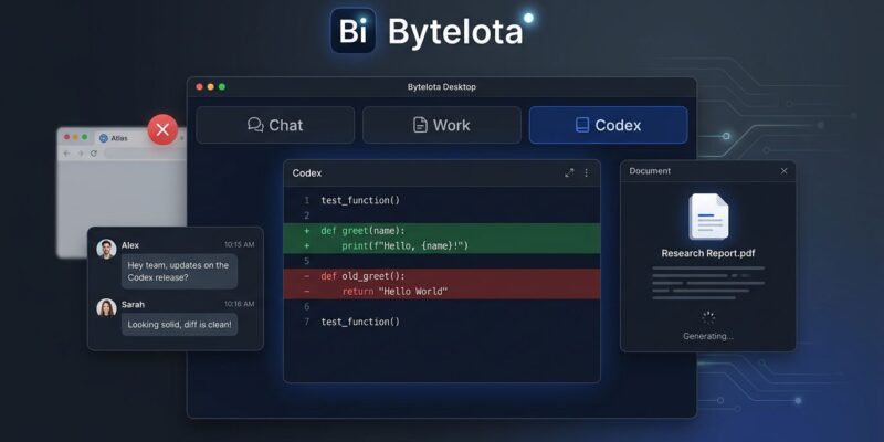 ChatGPT desktop app showing unified Chat Work and Codex modes replacing Atlas browser