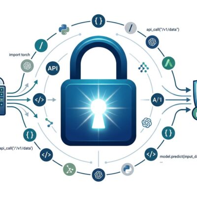 Conceptual illustration showing a padlock with API endpoints and encrypted data streams representing Venice AI privacy-first architecture