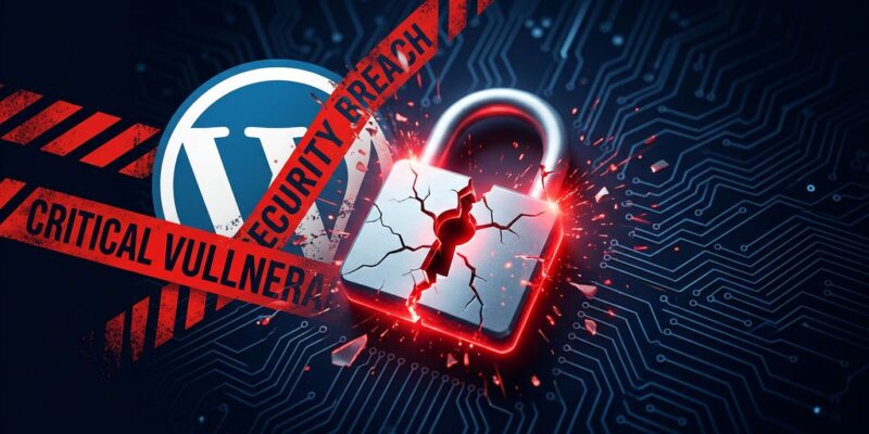 Broken padlock on dark blue background representing the wp2shell WordPress pre-authentication RCE vulnerability CVE-2026-63030