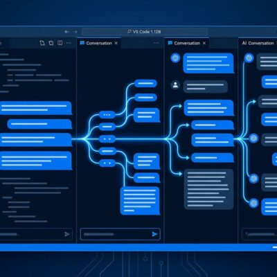 VS Code 1.128 multi-chat Claude agent sessions interface showing parallel conversation panels