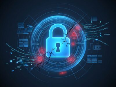 Shield with code fragments representing AI-generated code security vulnerabilities
