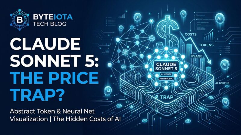 Claude Sonnet 5 tokenizer pricing trap visualization - blue and white digital circuits