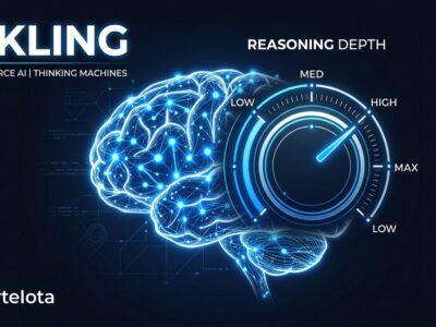 Inkling AI model from Thinking Machines: neural network with adjustable reasoning dial, blue and white color scheme