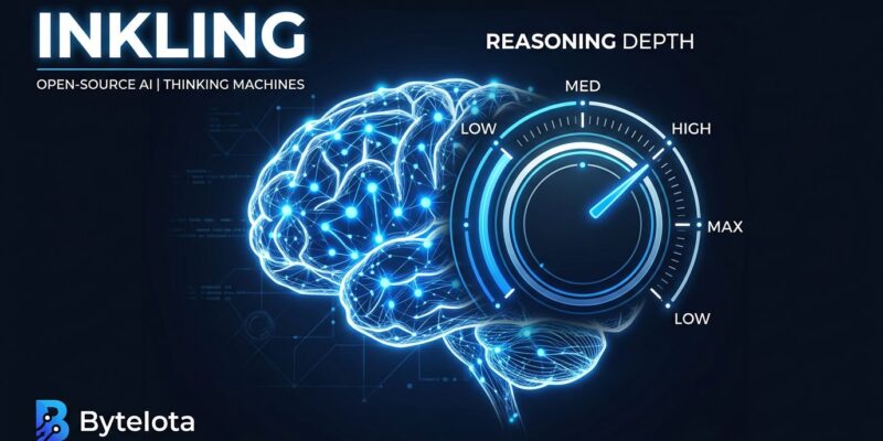 Inkling AI model from Thinking Machines: neural network with adjustable reasoning dial, blue and white color scheme