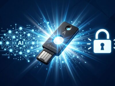 Ledger Agent Stack hardware security for AI agents — a physical device glowing with blue light next to AI neural network nodes