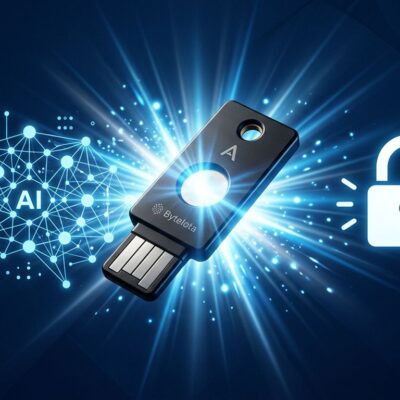Ledger Agent Stack hardware security for AI agents — a physical device glowing with blue light next to AI neural network nodes