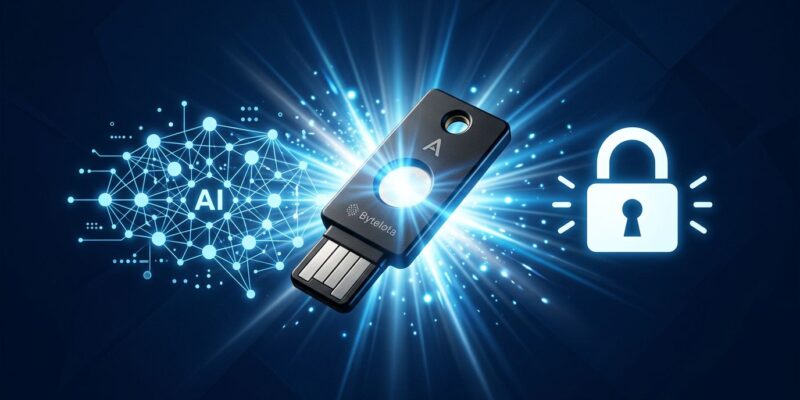 Ledger Agent Stack hardware security for AI agents — a physical device glowing with blue light next to AI neural network nodes