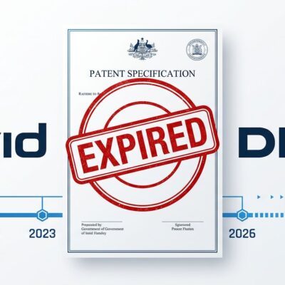 Expired stamp on a patent document representing the end of MPEG-4 Visual patents worldwide with Xvid and DivX logos fading out